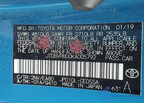2019 Toyota Mirai z USA, uszkodzony, nr VIN JTDBVRBD0KA005792